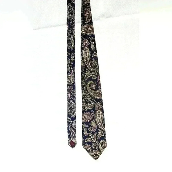 American Traditions Italian silk paisley tie blue maroon - Picture 1 of 3